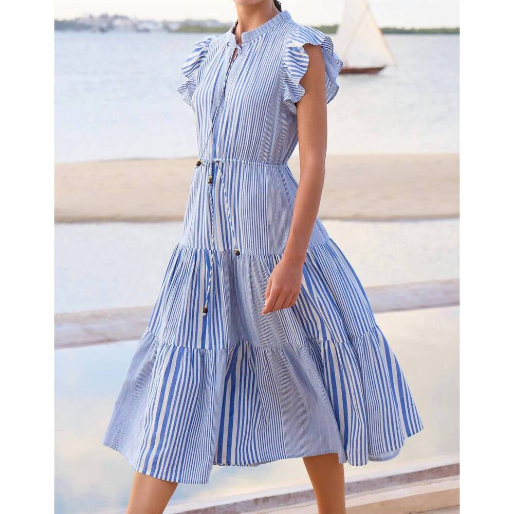 NEW OLIPHANT cinched flirty midi dress in henley blue - Picture 3 of 3